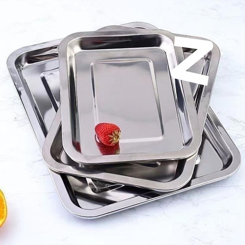 Extra Thick 304 Stainless Steel Square Tray for BBQ, Steamed Rice, Buffet, and Dumplings