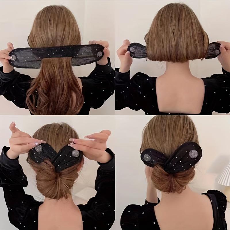 Elegant Black Fabric Hair Clip - 1pc, Sparkling Rhinestone Accents, Versatile Twist & Bun Maker for Women