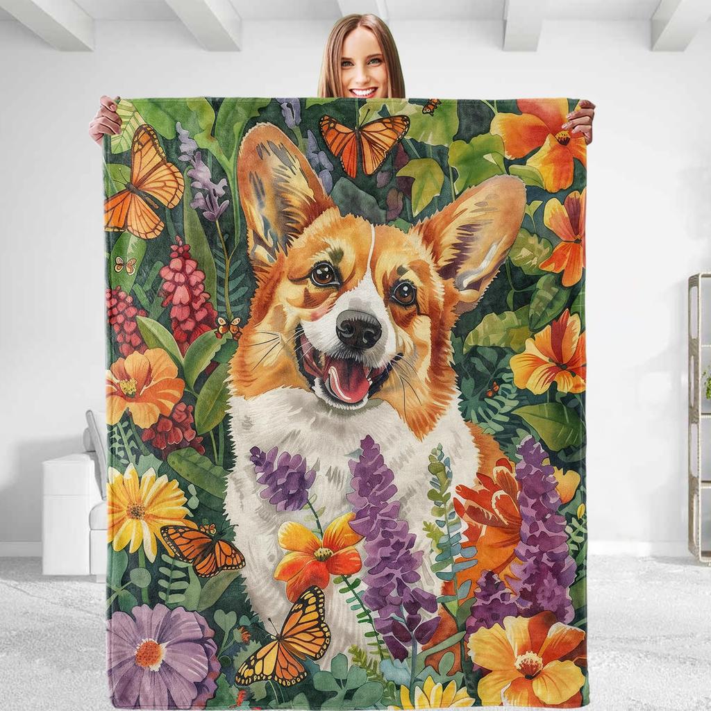 Cute Pet Corgi Dog Throw Blanket Fuzzy Soft Cozy Warm Lightweight Plush Fleece Flannel Blanket for Couch Bed Sofa Home Decor
