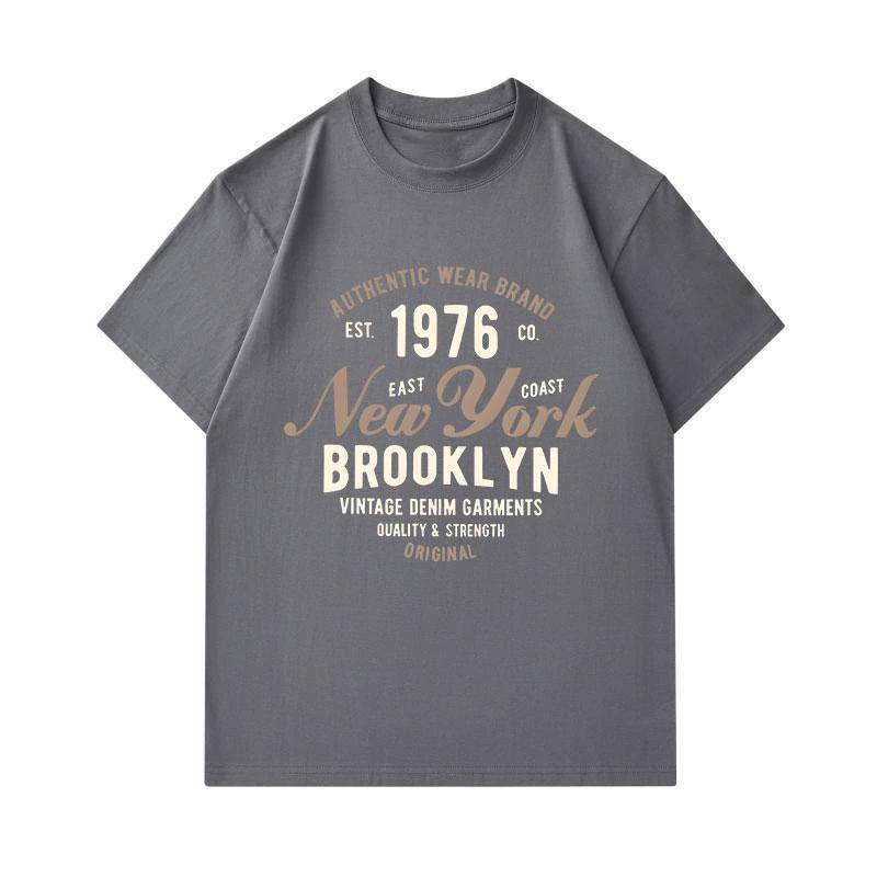 Men's 100% Cotton Crew Neck Short Sleeve T-Shirt, Vintage New York Brooklyn 1976 Print Casual Tee, Comfortable Breathable Daily Wear Top for Daily Out