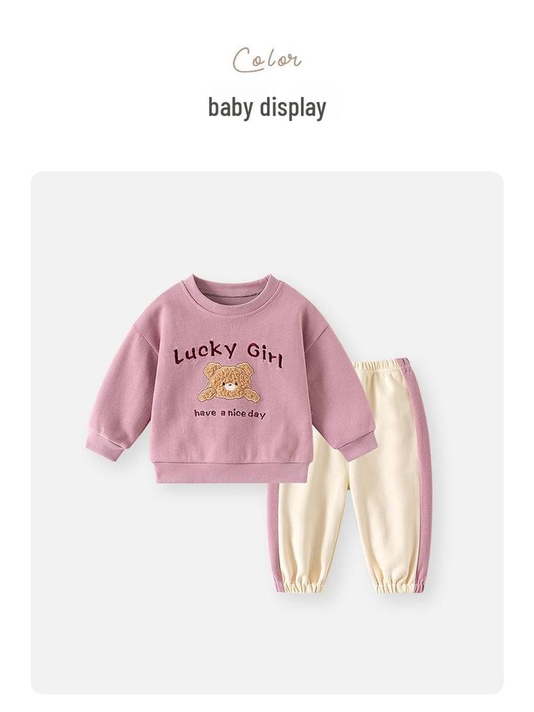 Girls' Cartoon Sports Sweatshirt Set - Spring/Autumn Toddler Two-Piece