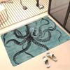Blue Octopus Artistic Non-Slip Floor Mat Absorbent Washable Decorative Area Rug for Bathroom Shower Wash Basin Toilet