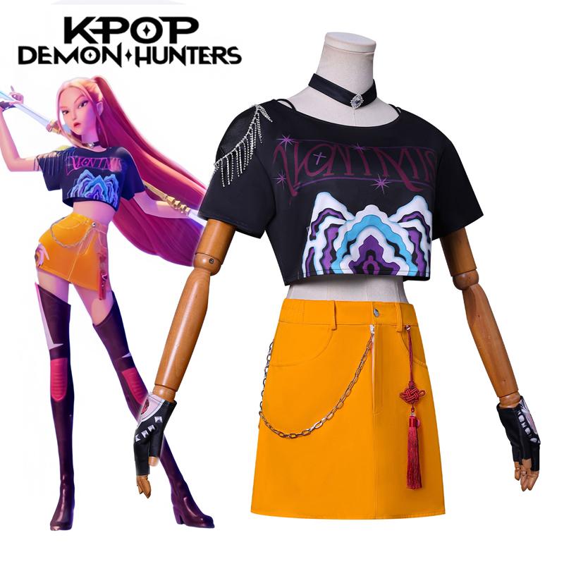 Anime KPop Demon Hunters Mira Cosplay Costume Top Skirt Earrings Huntrix Uniform Halloween Party for Women Girls Carnival Suit