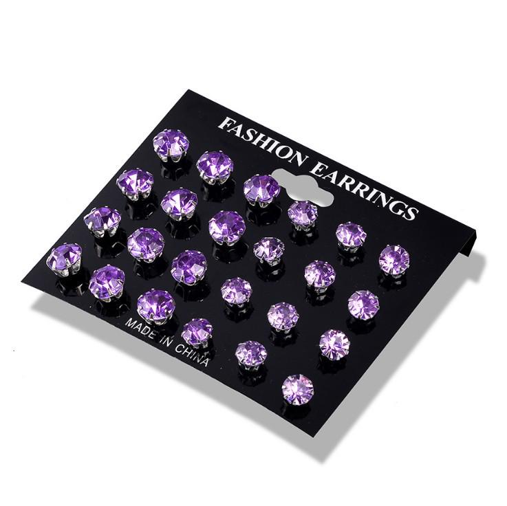 European  American Crystal Zirconia Stud Earrings Set - 12 Pairs