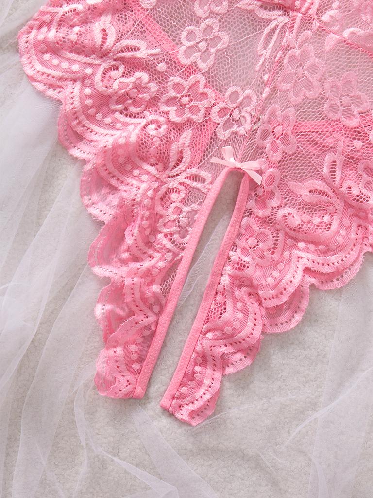 Women's Porn Lingerie G-string Transparent Bodysuit Underwear Set Lace Deep V Crotchless One-piece Lingerie Adult Bodysuit