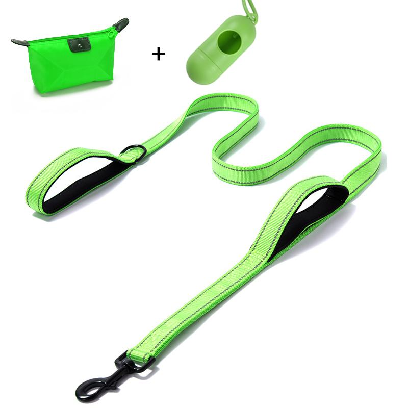 Dog Leash Dual Handle Hands Free Running Leash Shock Absorbing Extendible Bungee Reflective Stitching Adjustable Waist Belt