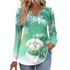 Women's Fashionable Casual V-neck Blouse Button Christmas Printed Long-sleeved Pullover T-shirt Top