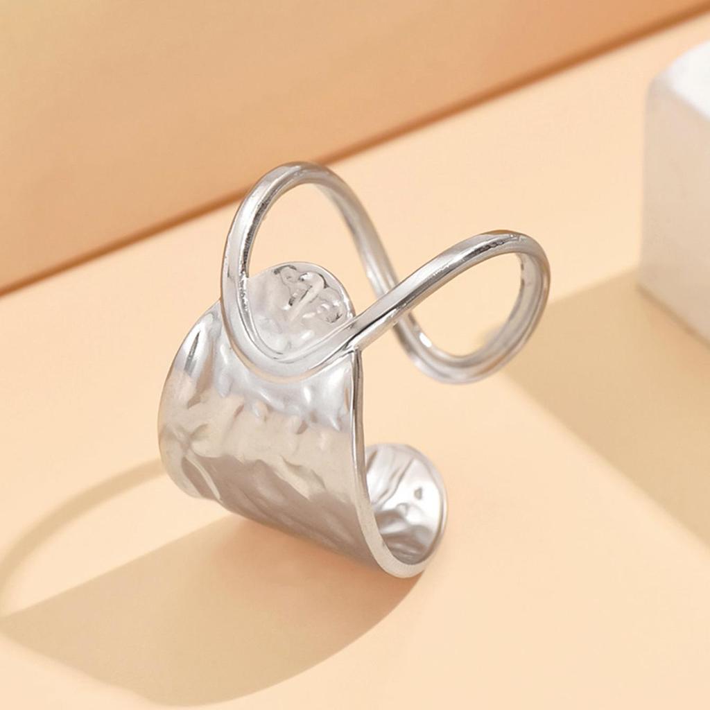 Asymmetrical Texture Design Adjustable Gold-Plated Stainless Steel Open Ring