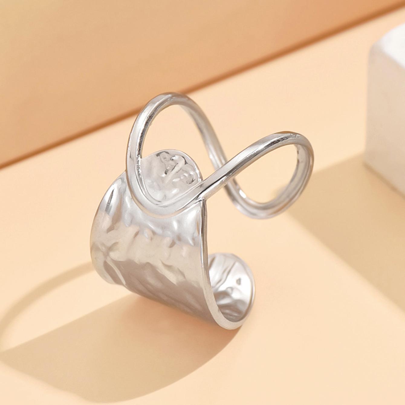 Asymmetrical Texture Design Adjustable Gold-Plated Stainless Steel Open Ring