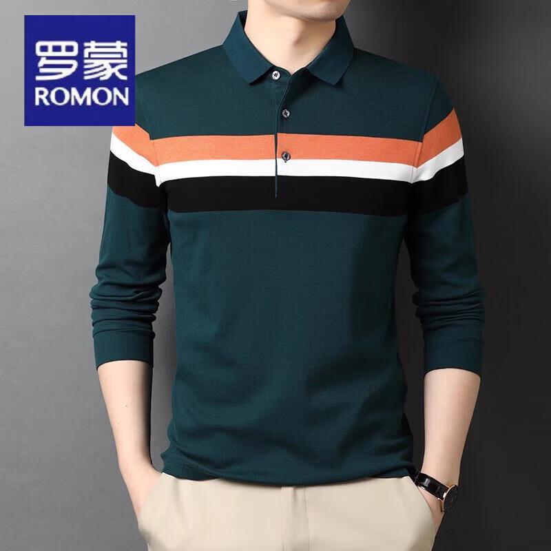 Romon Men s Heavyweight Cotton Long-Sleeve Polo Shirt M