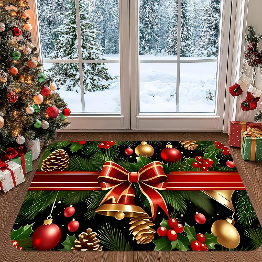 Christmas Doormat Non‑Slip Front Door Rug Washable Indoor Outdoor Xmas Reindeer Bauble Bell Winter Holiday Mat