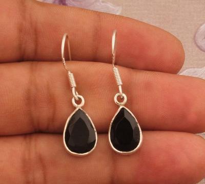 Zwarte Onyx Edelsteen Oorbel, Massief 925 Sterling Zilver Geboortesteen Oorbel, Handgemaakte Oorbel, Bezel Oorbel