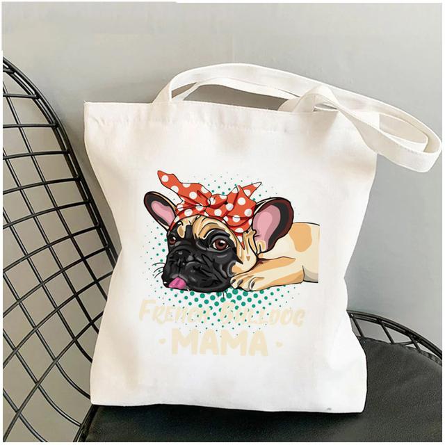 Frenchie French Bulldog Print Reusable Women Shopping Tote Bag Women Shoulder Bag Students Teacher Book Bag Travel Storage Bags