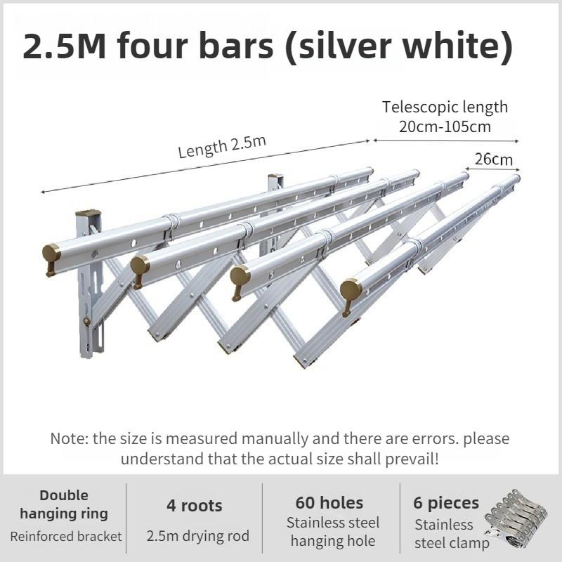 Balcony Retractable Laundry Rack Aluminum Alloy Thickened Laundry Drying Rack Outdoor Push-pull Flodable Clothes Rod