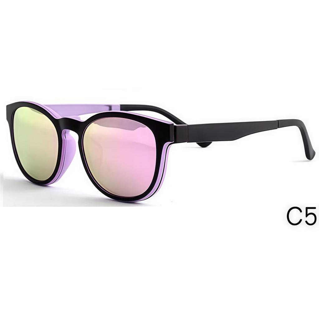 2078 Round Frame TR90 Magnetic Eyewear Set: Multi-Color Clip-On Polarized Sunglasses for Men and Women