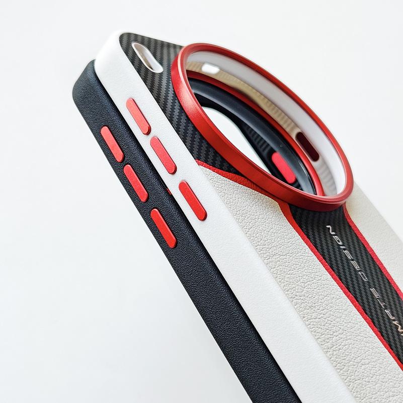 Red Carbon Fiber Leather Patchwork Phone Case For VIVO X300 Pro X300 X200 Ultra X200 X200 Pro X200 Mini Slim Protective Cover