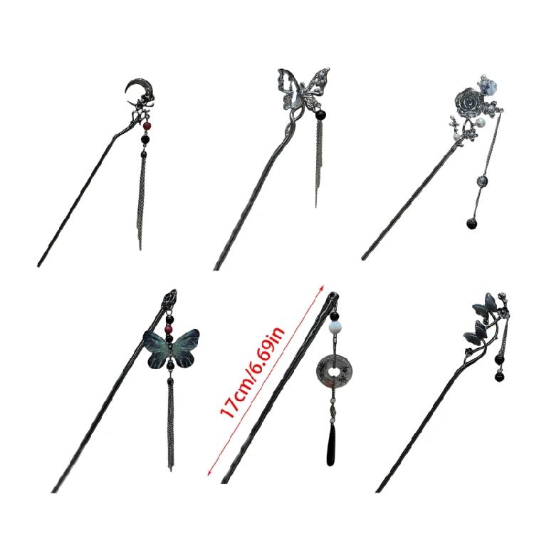 Ancient Style Hairpin Unique New Chinese Hair Accessory Metal Barrette Headdress with Butterfly and Flowing Tassels