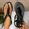 2025 summer new foreign trade large size woven women's shoes casual flat toe beach sandals slippers