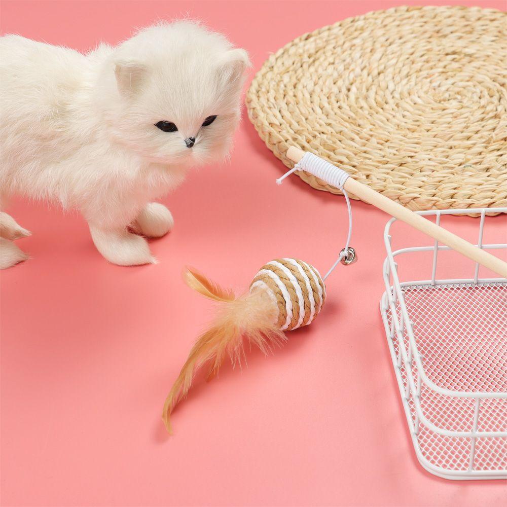 

Деревянная палочка с мультяшными перьями, ловушка для кошек, удочка для мыши, игрушка для домашних животных, игрушки для кошек, забавная палочка для кошек