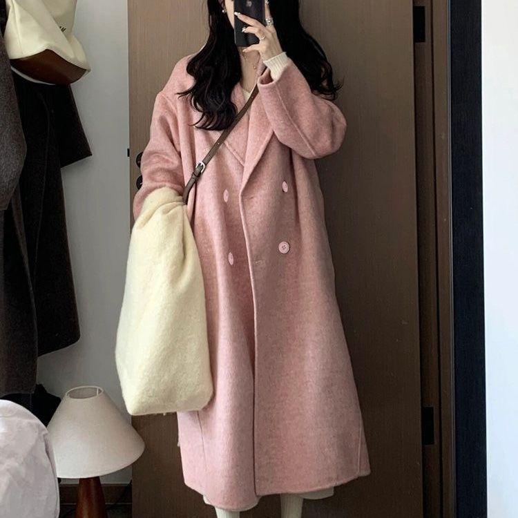 

Женское двустороннее шерстяное пальто цвета овсянки, корейский стиль, осень/зима 2025, свободное, средней длины, бестселлер. XS (suitable for under 105 lbs)