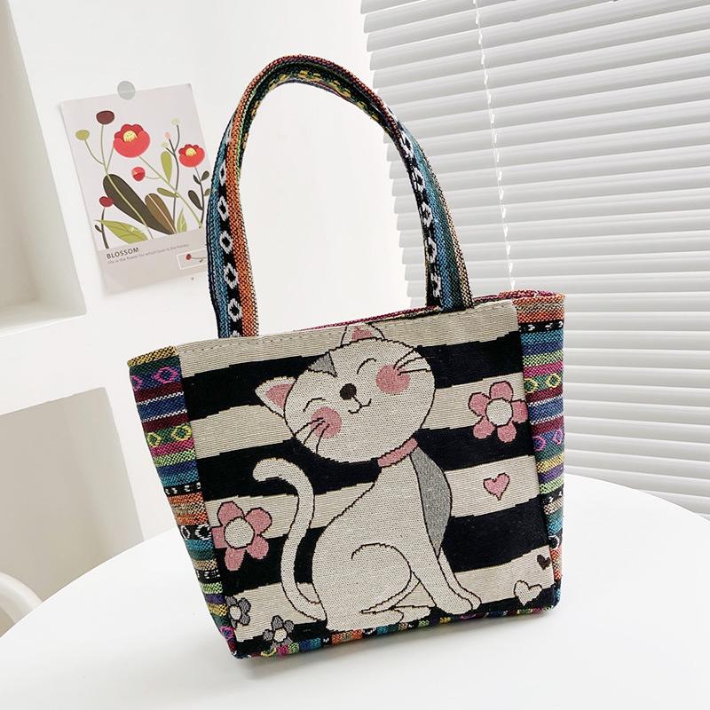 Middle mother handbag women's canvas bag new double-sided embroidered portable small square bag women's bag