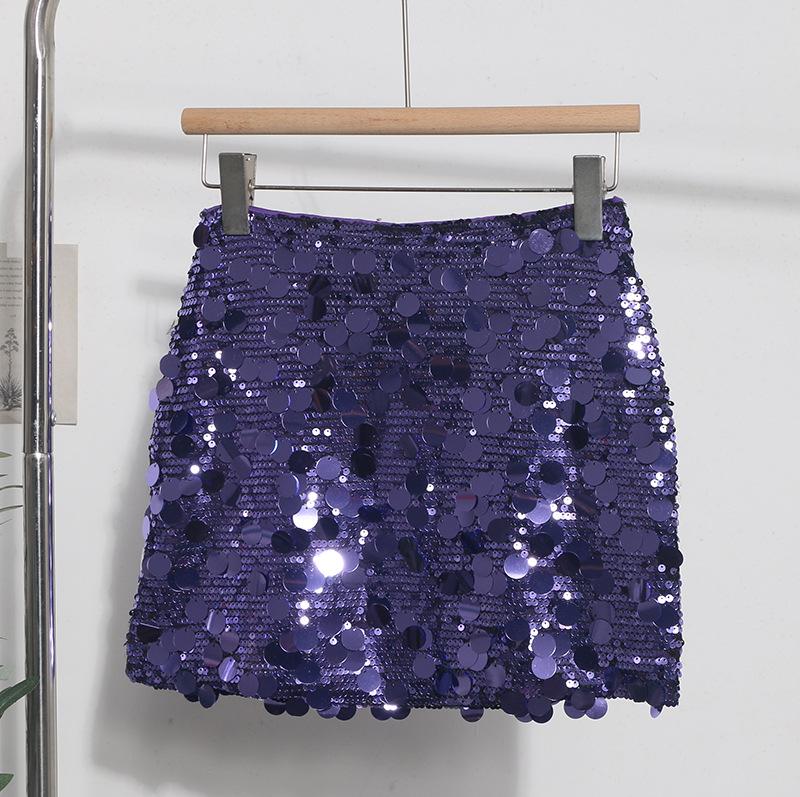 Minigonna A-line scintillante con strass, vita alta, stile industria pesante europea e americana - Stile Nightclub