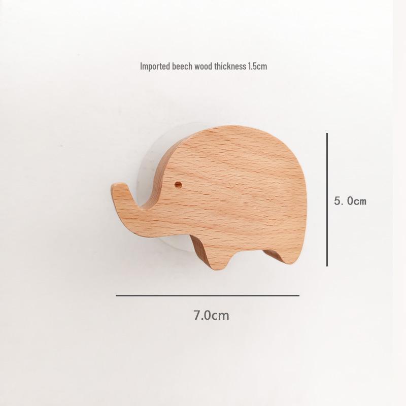 Creative Beech Wood Adhesive Hooks – Funny Animal Design Coat & Hat Hooks for Behind-the-Door Use