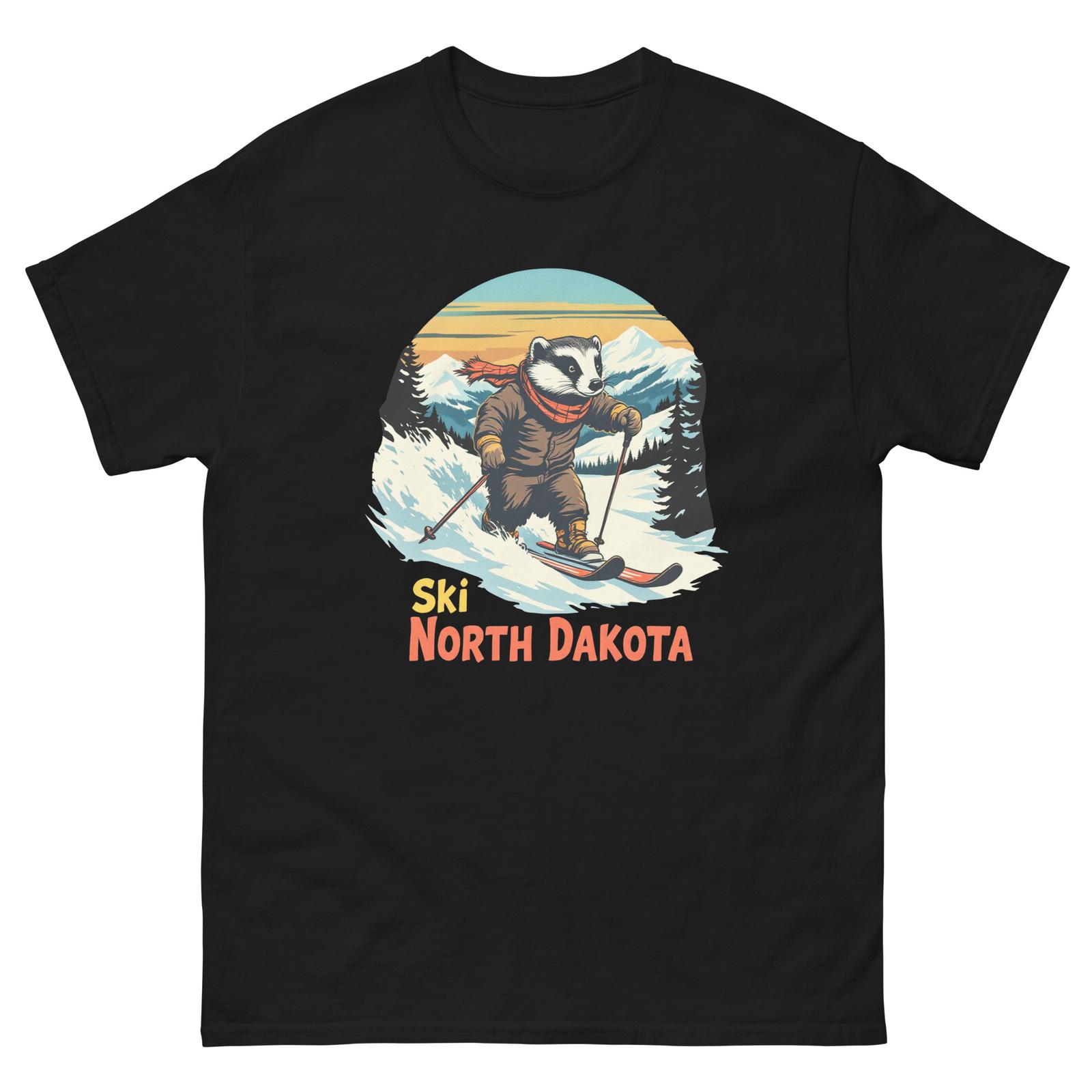 Ski North Dokota Badger Skiing Skier Animal T-Shirt S