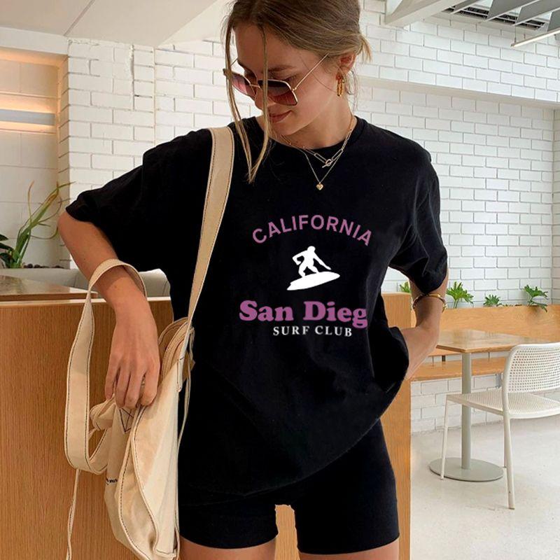 San Diego Niche American vintage California Surf Paddling Sports Letters Print Short sleeve T-shirt