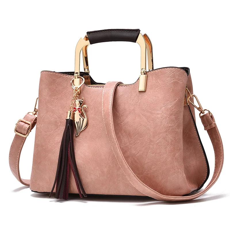 Women's New Fashi Tassel Pendant Solid Color Trend Ladies Handbag Trend All-match Retro PU Messenger Bag Shoulder Bag Wallet
