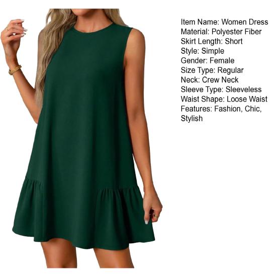 Women Ruffle Flowy Mini Dress Summer Sleeveless Tank Dress Casual Crew Neck Swing Sundress for Travel Vacation