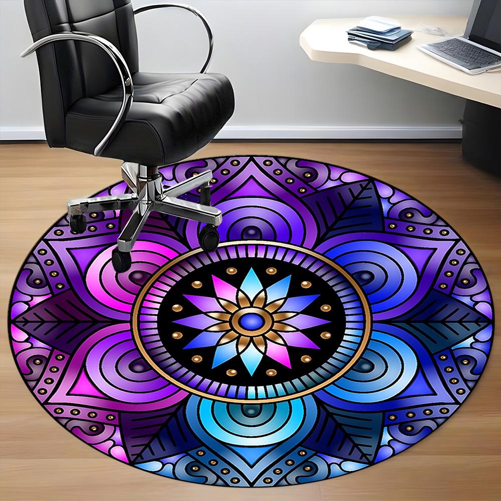 1PC Mandala Design Office Round Rug, Non slip, Soft and Durable Office Rug for Interior Decoration, Perfect for Office