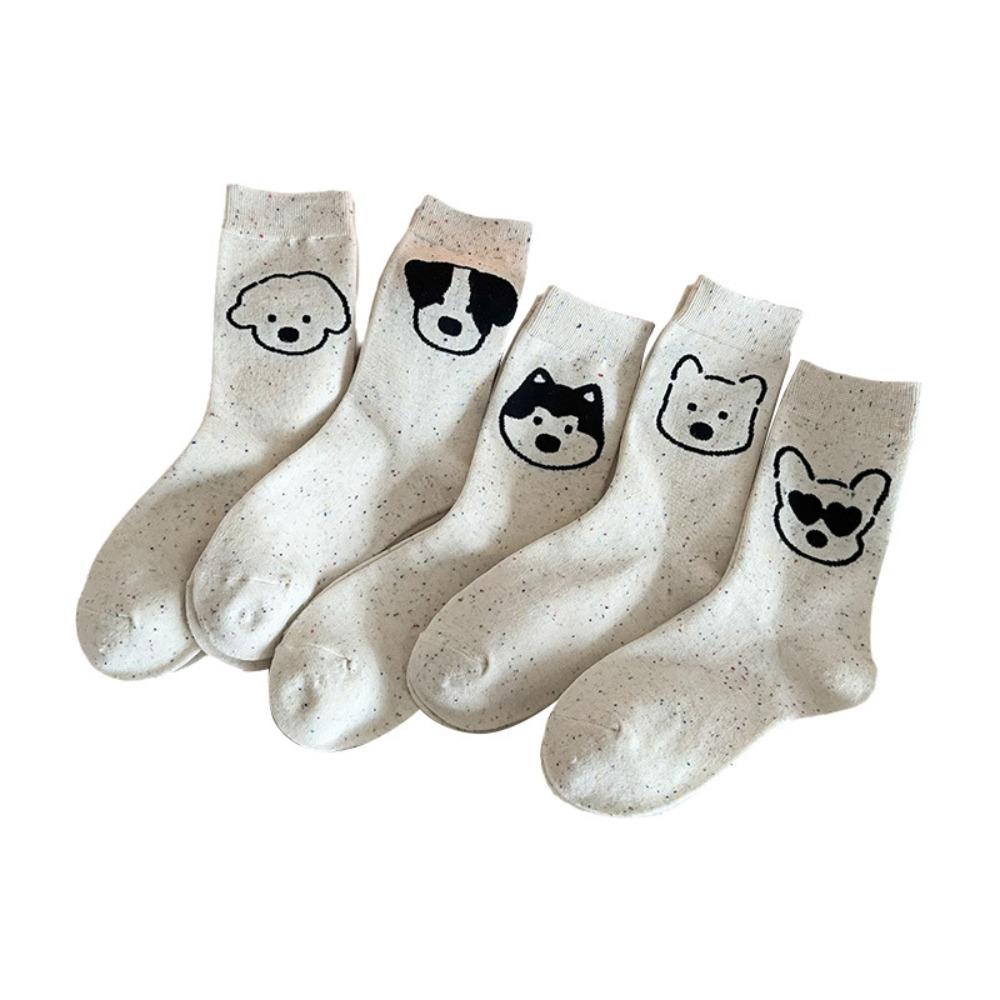 Biggar Cartoon Dog Short Socks Dot Yarn Women Mid-calf Socks Soft Cotton Tube Socks  Winter