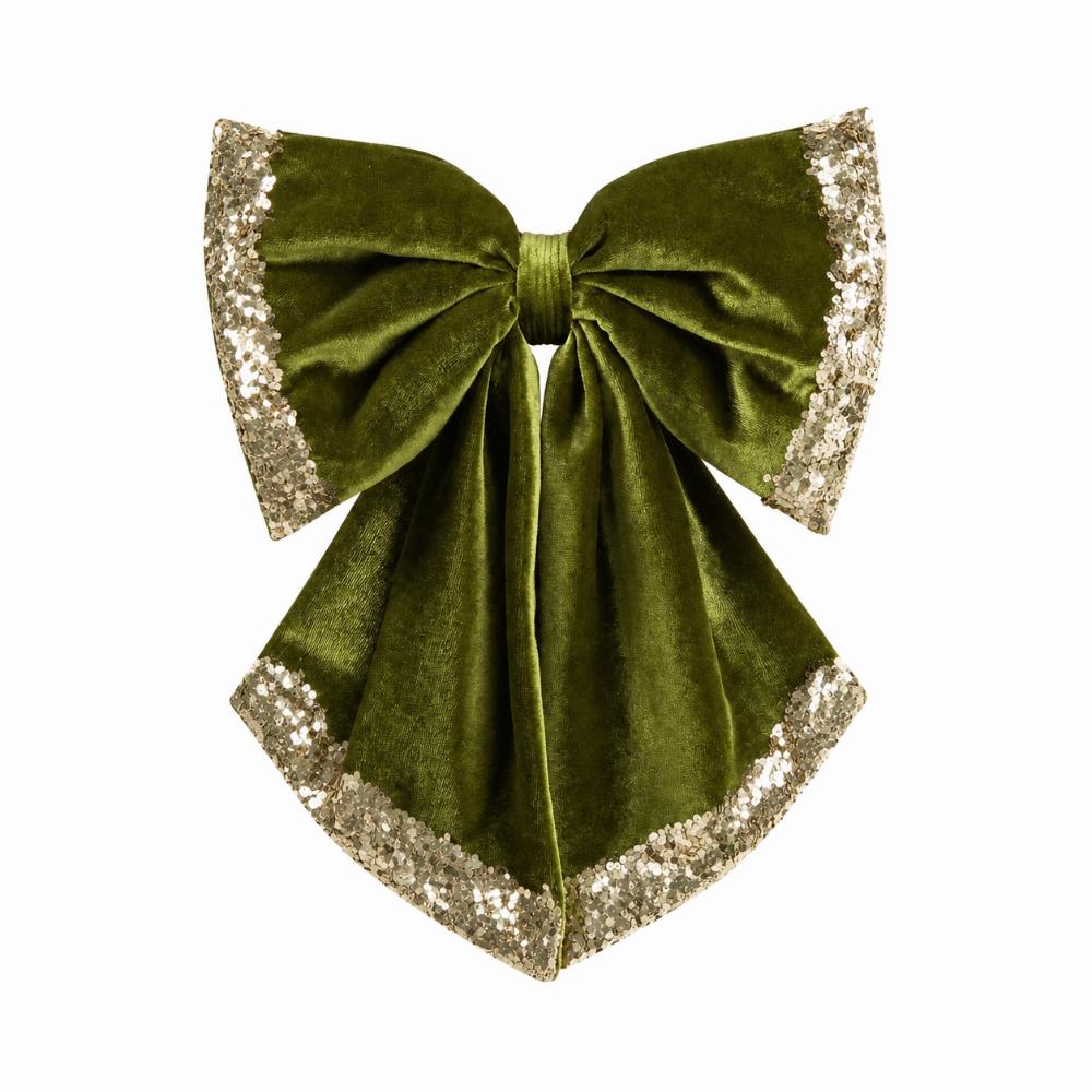 Green Christmas Bowknot Hanging Decoration Sequin Velvet Long Hanging Ribbon Sequin Bowknot Ornament Photo Props Multi-size