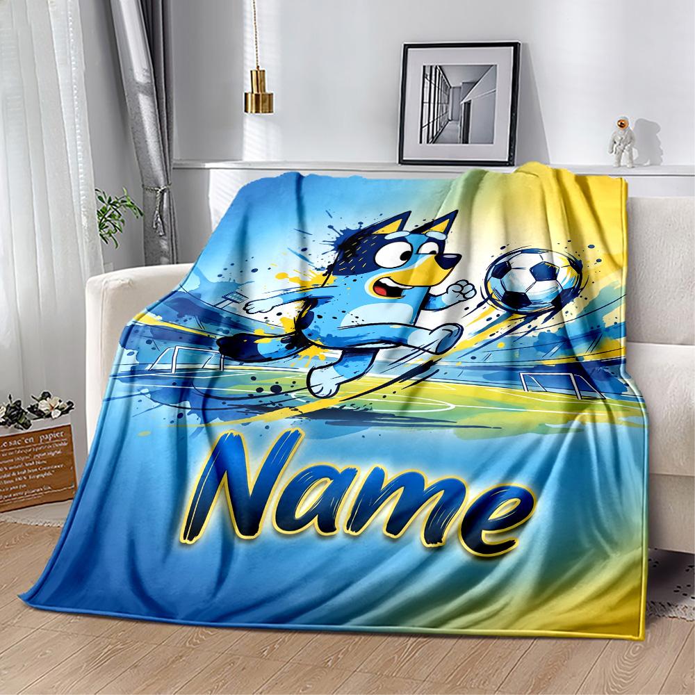 Bluey Sports Adventure Customize Your Name Blanket Gift Personalized Blanket Ultra-Soft Great for Seaside Couch Bed Home Decor Four Seasons Universal