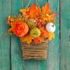 Harvest Festival Decor Pumpkin Flower Basket, Front Door Garland, Autumn Decor Wreath with Maple Leaf, Bamboo Basket Decor