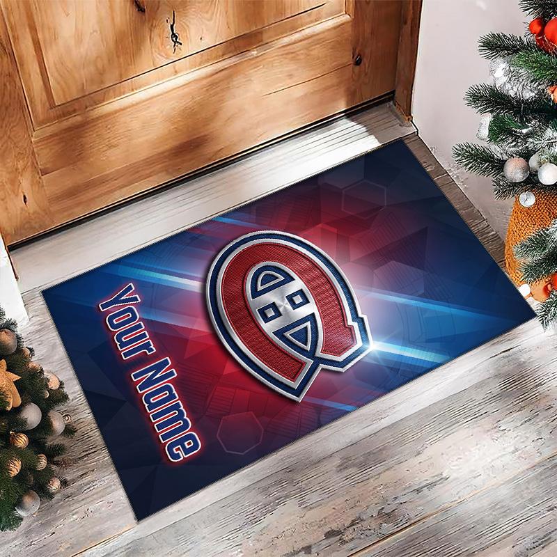 Montreal Canadiens Crystal Velvet Rug, Custom Name Text Personalized Non‑Slip Floor Mat for Home Decor Gift