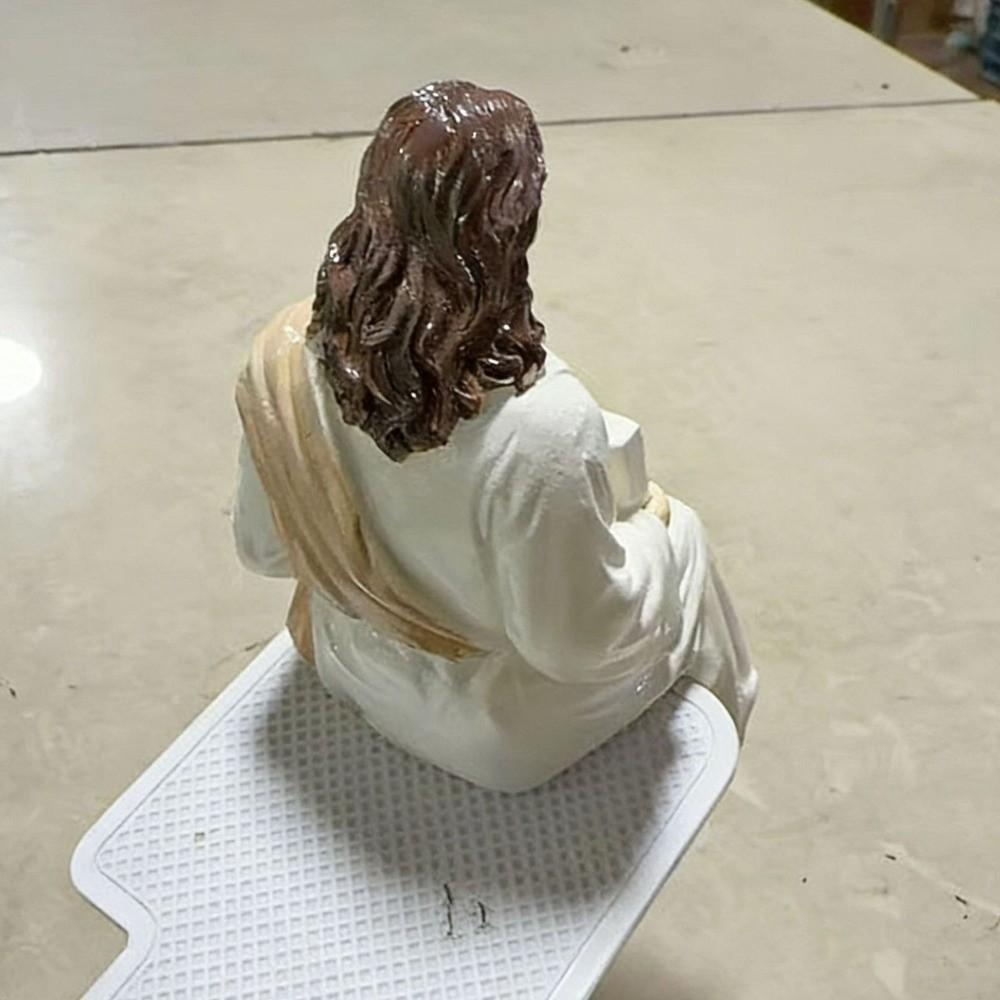 Hand Painted Jesus Figurine I Am with You Always Handmade Jesus Christ Statue Sitting Pose Unique Resin Jesus Ornament