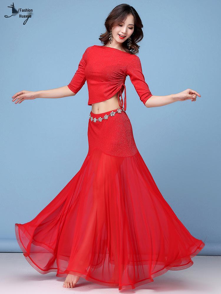 Huayu Belly Dance Beginner Set: Drawstring Big Swing Skirt & Performance Costume for Women