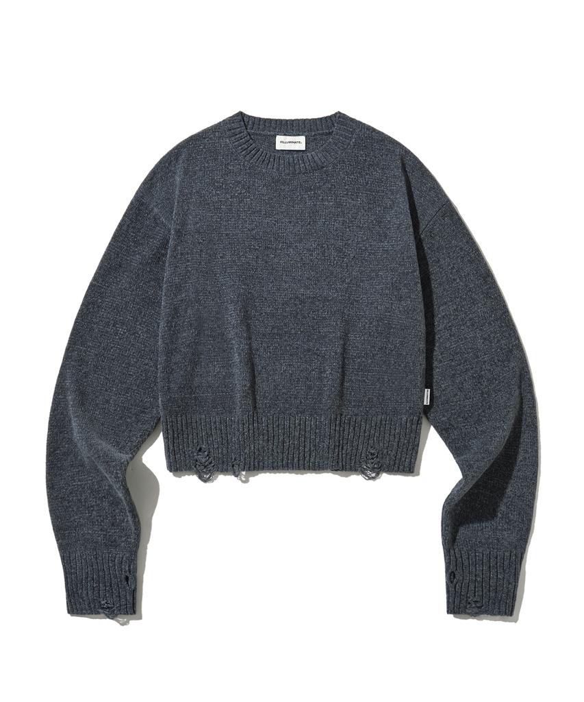 FILLUMINATE (W) Damaged Velvet Crop Knit - Charcoal