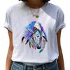 2025 Summer New Vouge Simple Graphic Watercolor Print Animal Woman Print White Casual O-Neck Short Sleeve