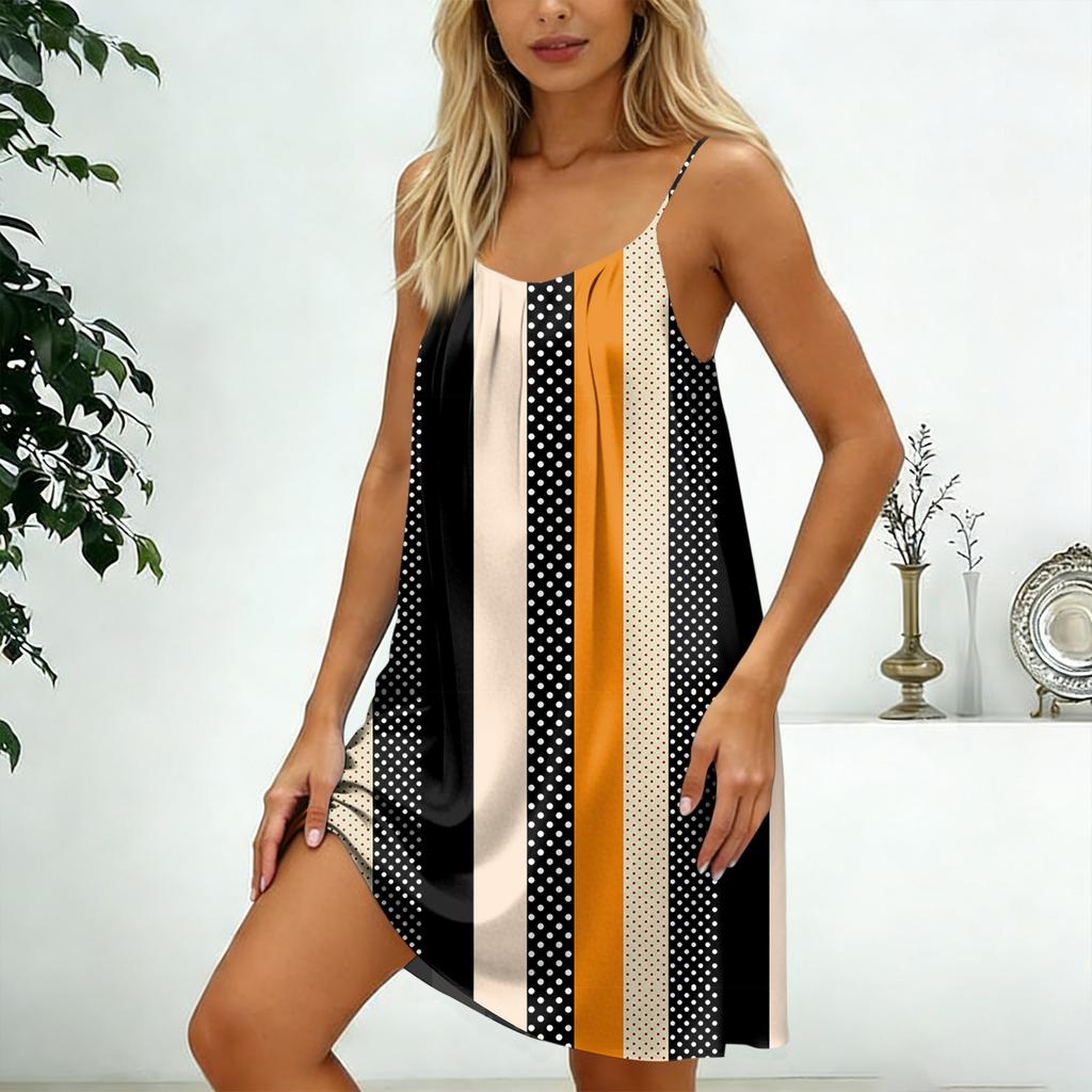 Damen-Rückenfreies Spaghettiträger-Kleid, Ärmelloses Dünn-Träger-Fließendes Strandurlaub-Kurzkleid, Mit Rückenband.