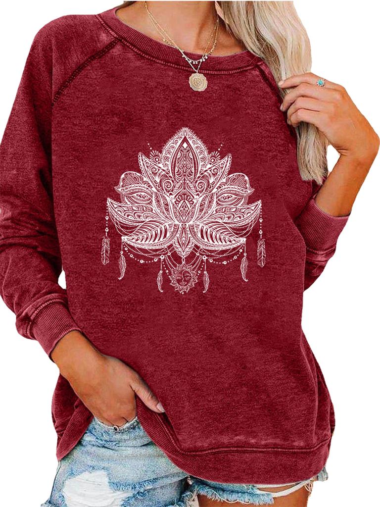 Women's Spring/Fall Sweatshirt Women's Personality Print Top Oversized Pullover Sweatshirt Versatile Sweatshirt