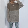 Women's Crew Neck Sweater, Color-Block, Loose Fit for Fall and Winter