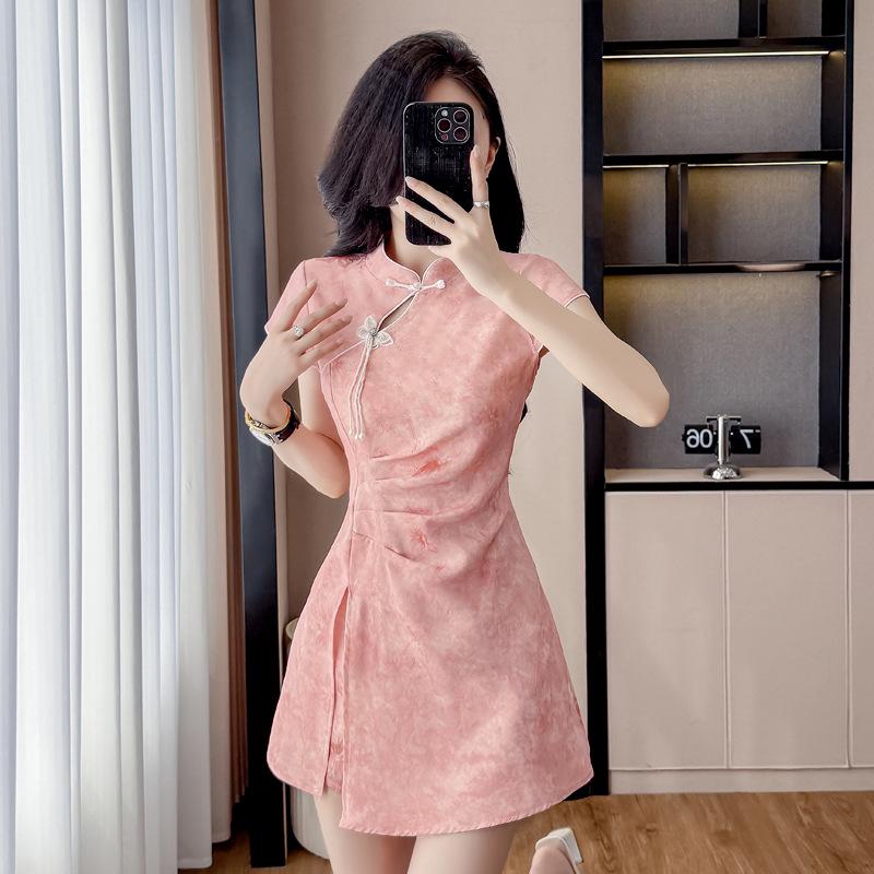 Contemporary Qipao Jacquard Dress & Shorts Set