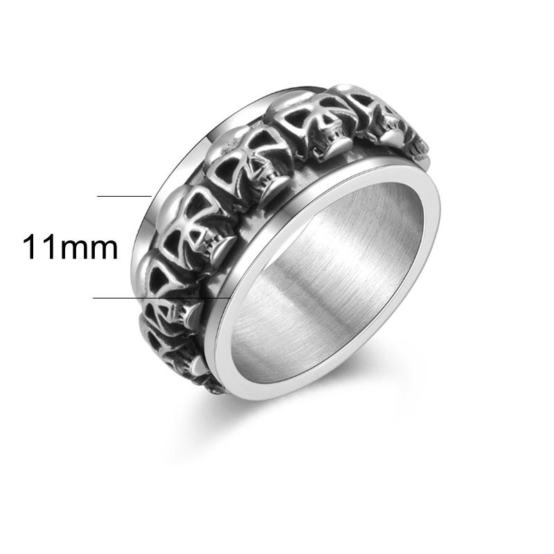 Vintage Rotatable Skull Men's Ring Skeleton Stainless Steel Spinner Rings Punk Finger Male Jewelry