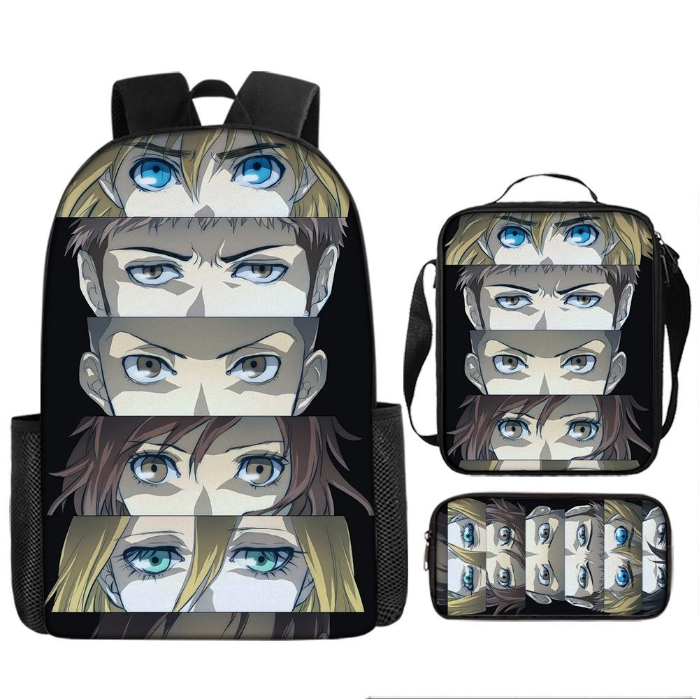 Attack Giant School Bag Anime Men's and Women's Backpacks Student Large Capacity Outdoor Leisure Travel Bag Three-piece Set