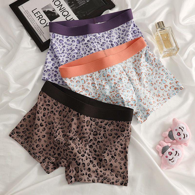3 buc Lenjerie de corp sexy și drăguță cu imprimeu leopard pentru bărbați, șorturi confortabile și respirabile, șorturi la modă cu colț plat și pantaloni cu colț pătrat, boxeri