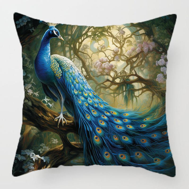 Retro peacock flower pattern throw pillow cover with short plush print living room sofa decoration cushion cover pillow covers