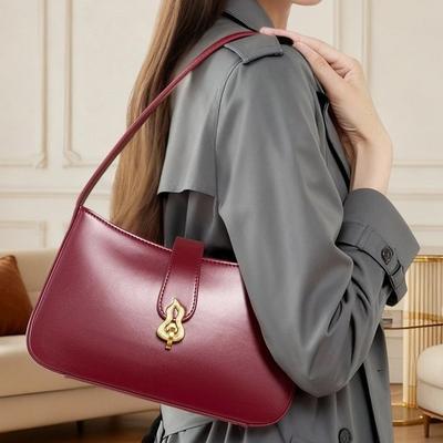 New Genuine Leather Women's Bag Niche Bride Wedding Bag Young Red High-Quality Texture Underarm Bag Women's Daily Shoulder Bag